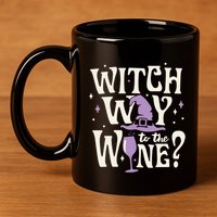 Halloween Witch Way To The Wine? Gift 11oz C Handle Ceramic Mug