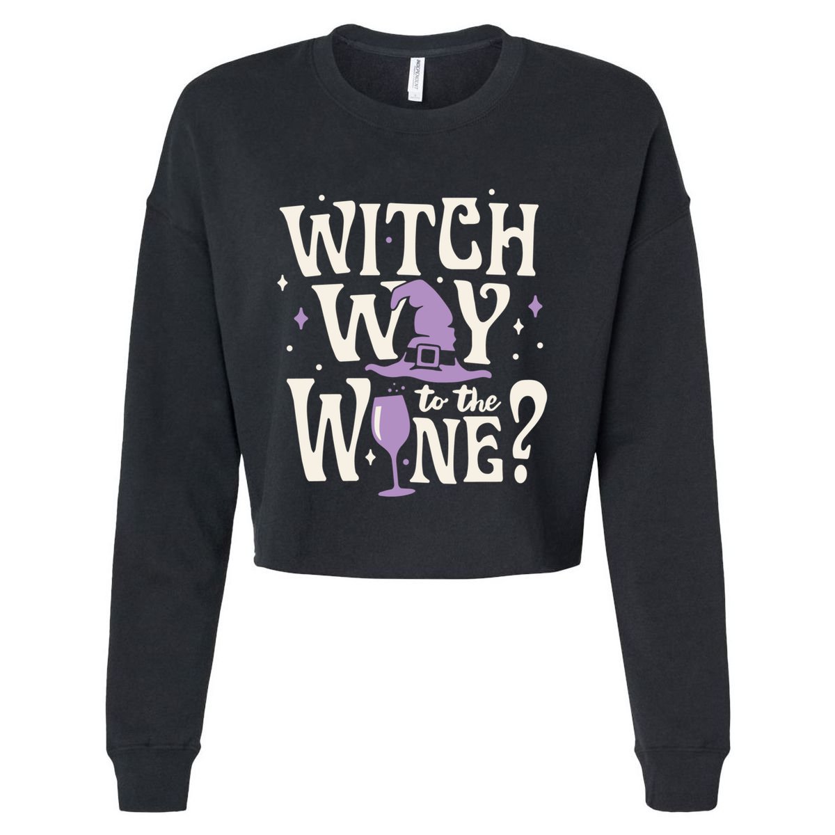 Halloween Witch Way To The Wine? Gift Cropped Pullover Crew
