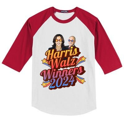 Harris Walz Winners 2024 Retro Kids Colorblock Raglan Jersey