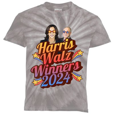 Harris Walz Winners 2024 Retro Kids Tie-Dye T-Shirt