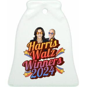 Harris Walz Winners 2024 Retro Ceramic Bell Ornament