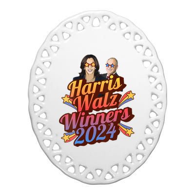 Harris Walz Winners 2024 Retro Ceramic Oval Ornament