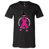 Halloween Witch Wear Pink Cool Breast Cancer Awareness Gifts V-Neck T-Shirt