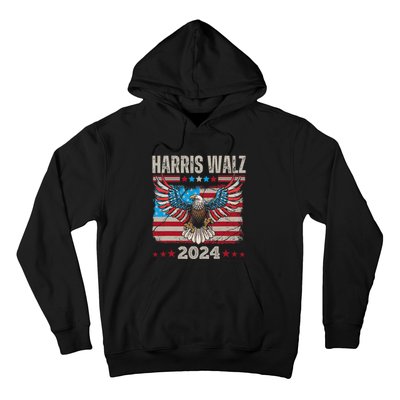 Harris Walz Waltz 2024 Election Distressed Eagle Flag Hoodie