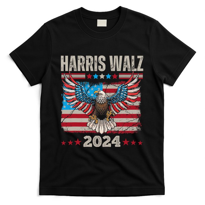 Harris Walz Waltz 2024 Election Distressed Eagle Flag T-Shirt