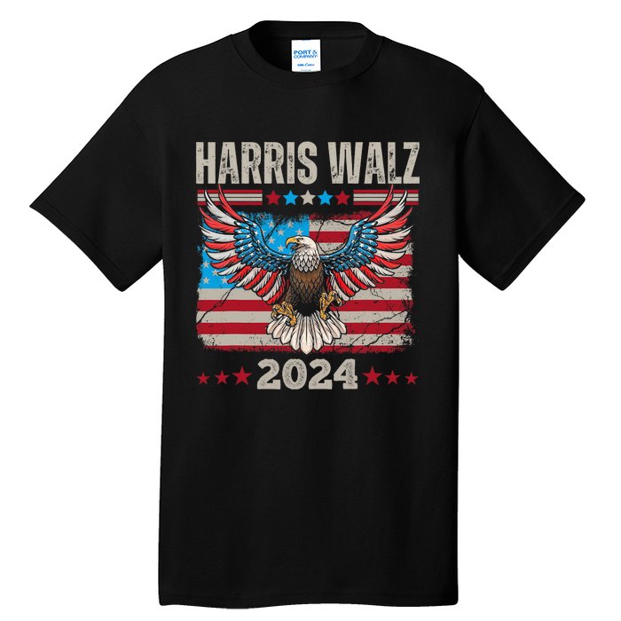 Harris Walz Waltz 2024 Election Distressed Eagle Flag Tall T-Shirt