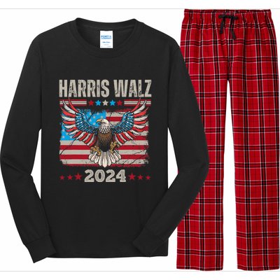 Harris Walz Waltz 2024 Election Distressed Eagle Flag Long Sleeve Pajama Set