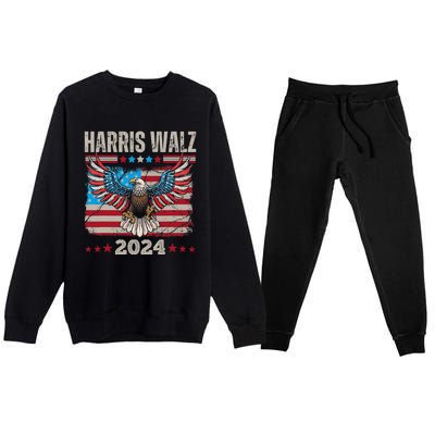 Harris Walz Waltz 2024 Election Distressed Eagle Flag Premium Crewneck Sweatsuit Set