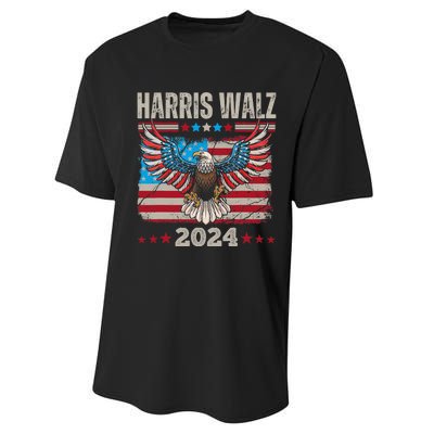 Harris Walz Waltz 2024 Election Distressed Eagle Flag Performance Sprint T-Shirt