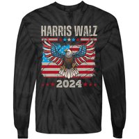 Harris Walz Waltz 2024 Election Distressed Eagle Flag Tie-Dye Long Sleeve Shirt