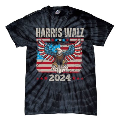 Harris Walz Waltz 2024 Election Distressed Eagle Flag Tie-Dye T-Shirt