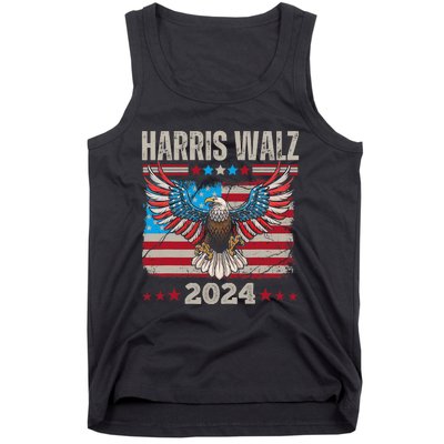 Harris Walz Waltz 2024 Election Distressed Eagle Flag Tank Top