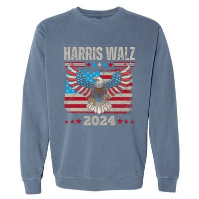 Harris Walz Waltz 2024 Election Distressed Eagle Flag Garment-Dyed Sweatshirt