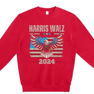 Harris Walz Waltz 2024 Election Distressed Eagle Flag Premium Crewneck Sweatshirt