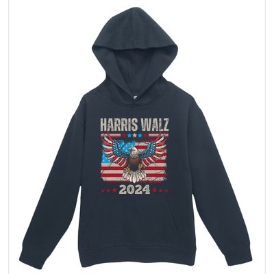 Harris Walz Waltz 2024 Election Distressed Eagle Flag Urban Pullover Hoodie