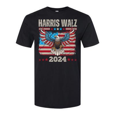 Harris Walz Waltz 2024 Election Distressed Eagle Flag Softstyle CVC T-Shirt