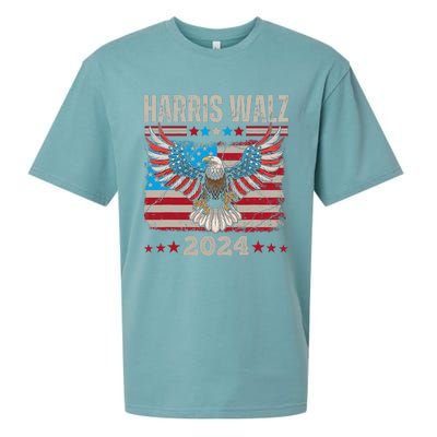 Harris Walz Waltz 2024 Election Distressed Eagle Flag Sueded Cloud Jersey T-Shirt