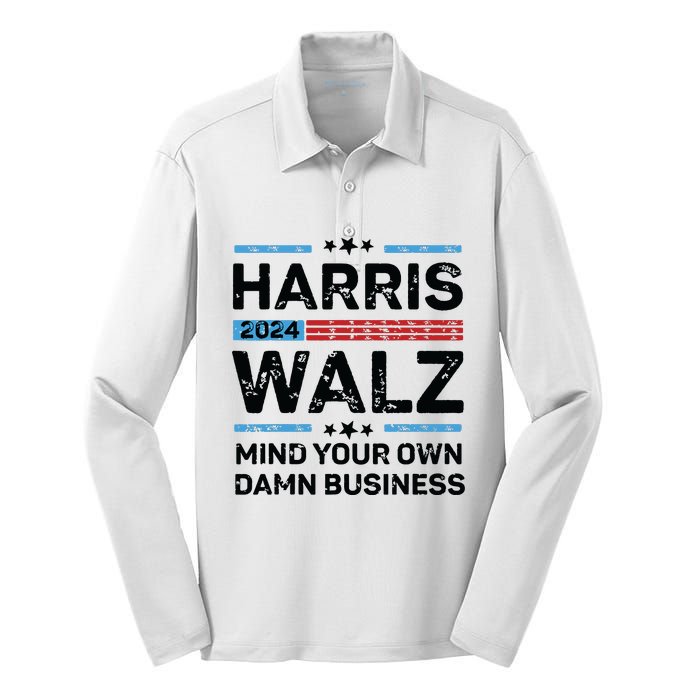 Harris Walz Waltz 2024 Mind Your Own Damn Business Silk Touch Performance Long Sleeve Polo