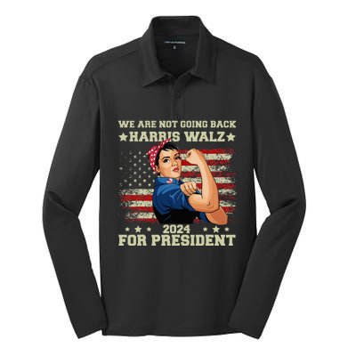 Harris Walz Waltz 2024 We Are Not Going Back Silk Touch Performance Long Sleeve Polo