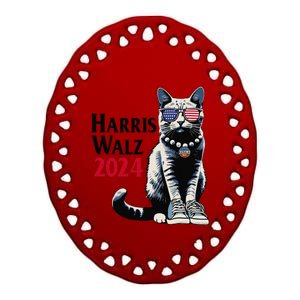 Harris Waltz Walz 2024 Cat Chucks And Pearls Kamala Walz Ceramic Oval Ornament