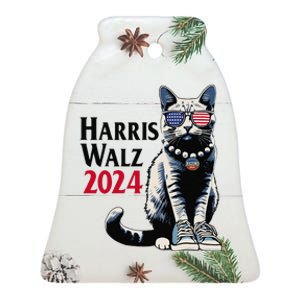 Harris Waltz Walz 2024 Cat Chucks And Pearls Kamala Walz Ceramic Bell Ornament