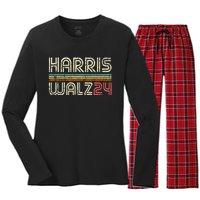 Harris Waltz Walz 24 Vintage Retro Stripes Fun 2024 Women's Long Sleeve Flannel Pajama Set 