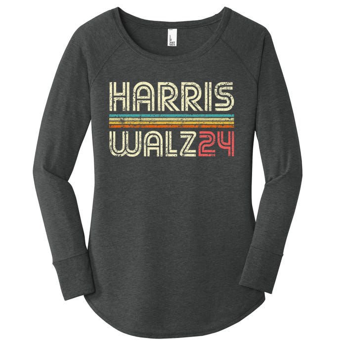 Harris Waltz Walz 24 Vintage Retro Stripes Fun 2024 Women's Perfect Tri Tunic Long Sleeve Shirt