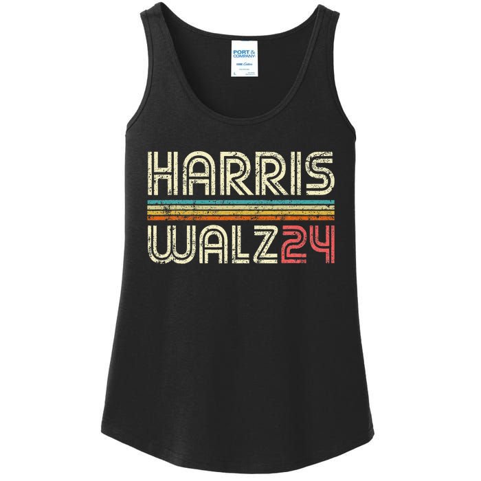 Harris Waltz Walz 24 Vintage Retro Stripes Fun 2024 Ladies Essential Tank