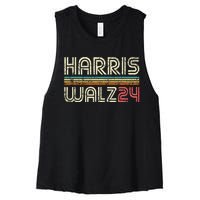 Harris Waltz Walz 24 Vintage Retro Stripes Fun 2024 Women's Racerback Cropped Tank