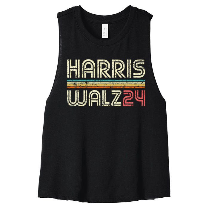 Harris Waltz Walz 24 Vintage Retro Stripes Fun 2024 Women's Racerback Cropped Tank