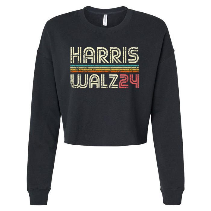 Harris Waltz Walz 24 Vintage Retro Stripes Fun 2024 Cropped Pullover Crew