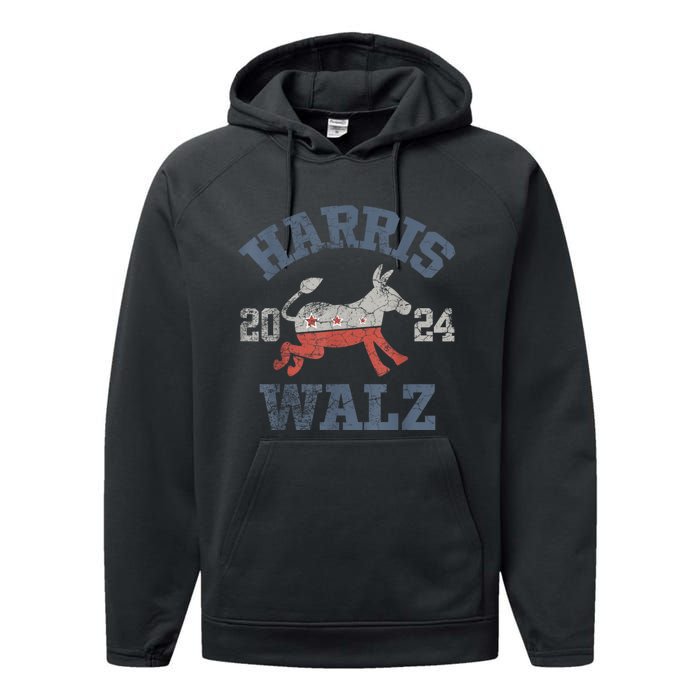 Harris Walz Waltz 2024 Vintage Style Kamala Harris Tim Walz Performance Fleece Hoodie