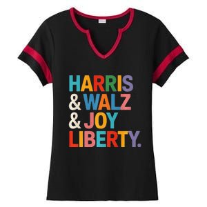 Harris Walz Waltz 2024 Harris Walz Joy Liberty Ladies Halftime Notch Neck Tee