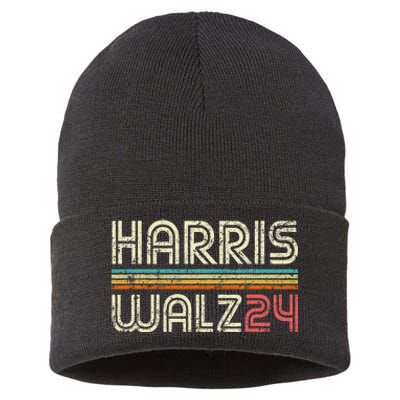 Harris Waltz Walz 24 Vintage Retro Stripes Fun 2024 Gift Sustainable Knit Beanie