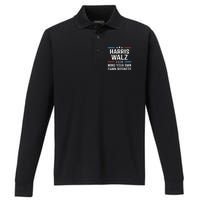 Harris Walz Waltz 2024 Mind Your Own Damn Business Performance Long Sleeve Polo