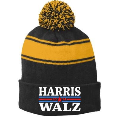 Harris Walz Waltz 2024 Vintage Style Kamala Harris Tim Walz Stripe Pom Pom Beanie