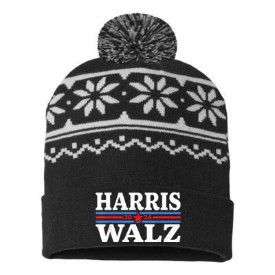 Harris Walz Waltz 2024 Vintage Style Kamala Harris Tim Walz USA-Made Snowflake Beanie