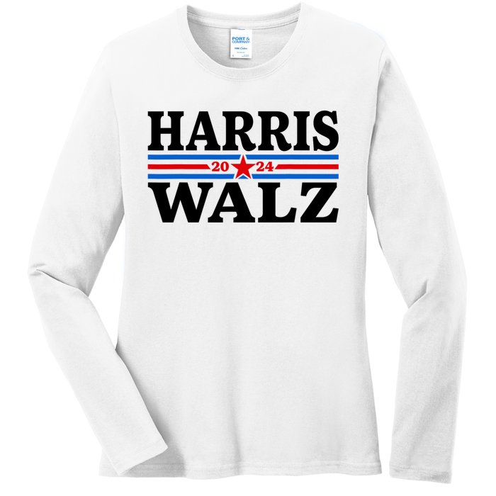 Harris Walz Waltz 2024 Vintage Style Kamala Harris Tim Walz Ladies Long Sleeve Shirt