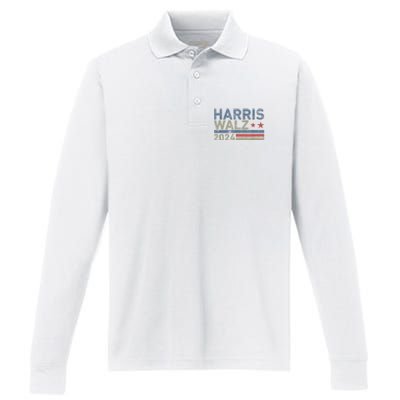 Harris Walz Waltz 2024 Vintage Style Kamala Harris Tim Walz Performance Long Sleeve Polo