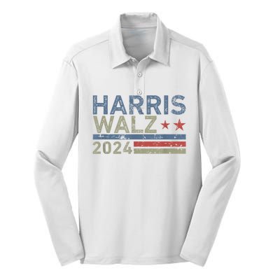 Harris Walz Waltz 2024 Vintage Style Kamala Harris Tim Walz Silk Touch Performance Long Sleeve Polo