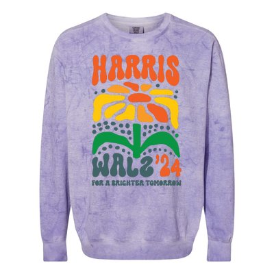 Harris Walz Waltz 2024 Retro Boho Vintage Groovy Flowers Colorblast Crewneck Sweatshirt