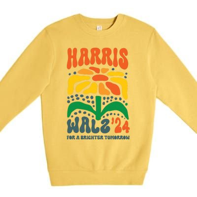 Harris Walz Waltz 2024 Retro Boho Vintage Groovy Flowers Premium Crewneck Sweatshirt