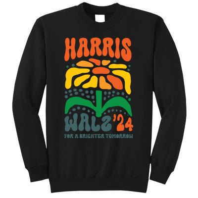 Harris Walz Waltz 2024 Retro Boho Vintage Groovy Flowers Sweatshirt