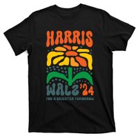 Harris Walz Waltz 2024 Retro Boho Vintage Groovy Flowers T-Shirt