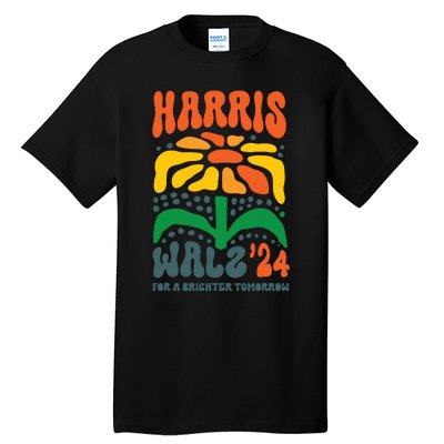 Harris Walz Waltz 2024 Retro Boho Vintage Groovy Flowers Tall T-Shirt