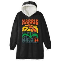 Harris Walz Waltz 2024 Retro Boho Vintage Groovy Flowers Hooded Wearable Blanket