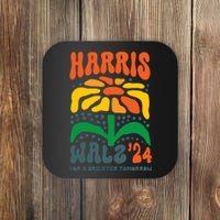 Harris Walz Waltz 2024 Retro Boho Vintage Groovy Flowers Coaster