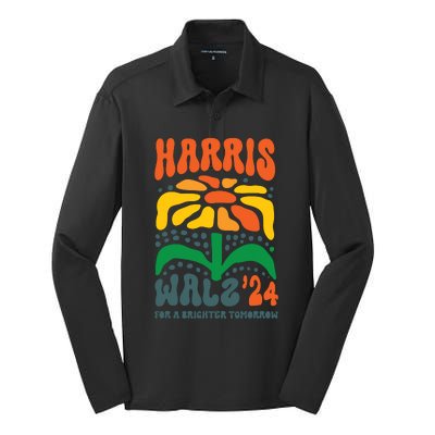 Harris Walz Waltz 2024 Retro Boho Vintage Groovy Flowers Silk Touch Performance Long Sleeve Polo