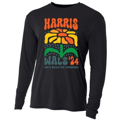 Harris Walz Waltz 2024 Retro Boho Vintage Groovy Flowers Cooling Performance Long Sleeve Crew