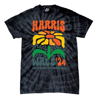 Harris Walz Waltz 2024 Retro Boho Vintage Groovy Flowers Tie-Dye T-Shirt